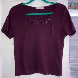 Aeropostale maroon lace up tee